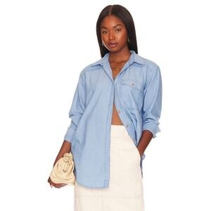 Free People Manchester Solid Top Blue Combo Size Medium MSRP $128 Oversized